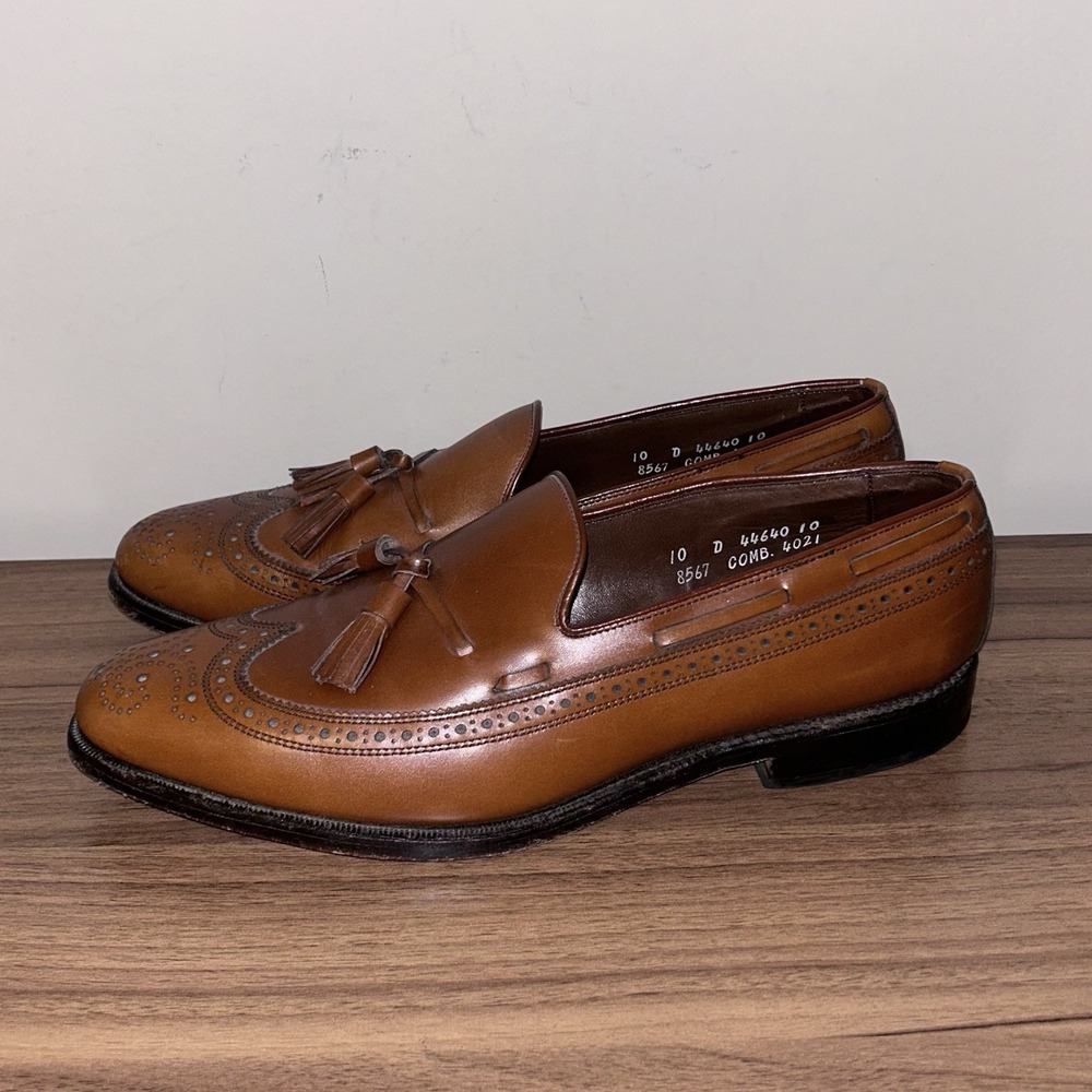 Allen Edmonds Loafers Men's 10D XX Brown Leather Longwing Tip Tassel 44640 - Picture 2 of 9